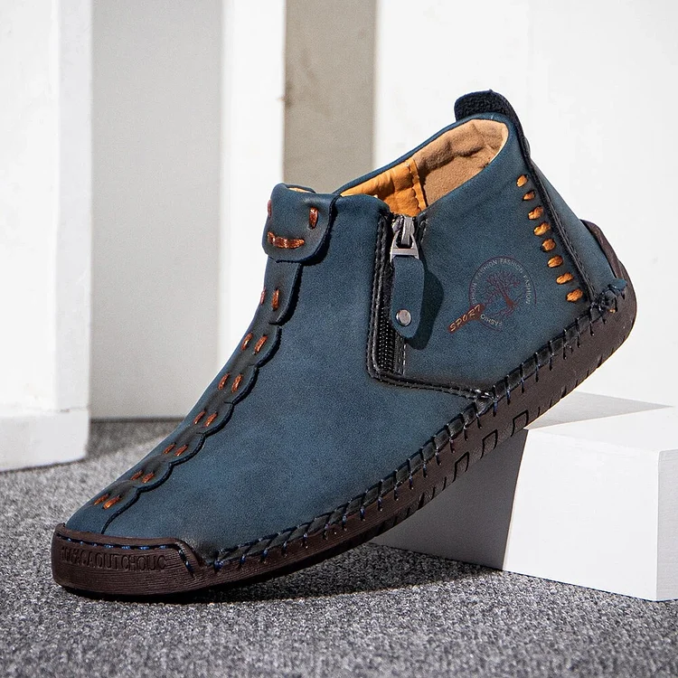 Men's PU Leather Zipper Outdoor Casual Shoes For Winter