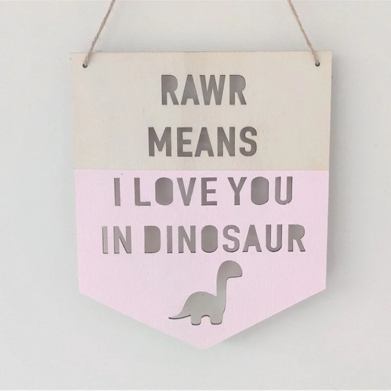 INS Wooden Dinosaur Positive Slogan Banner Garland Nordic Kids Room Decoration Ornament Wall Hanging Nursery Decor Photo Props