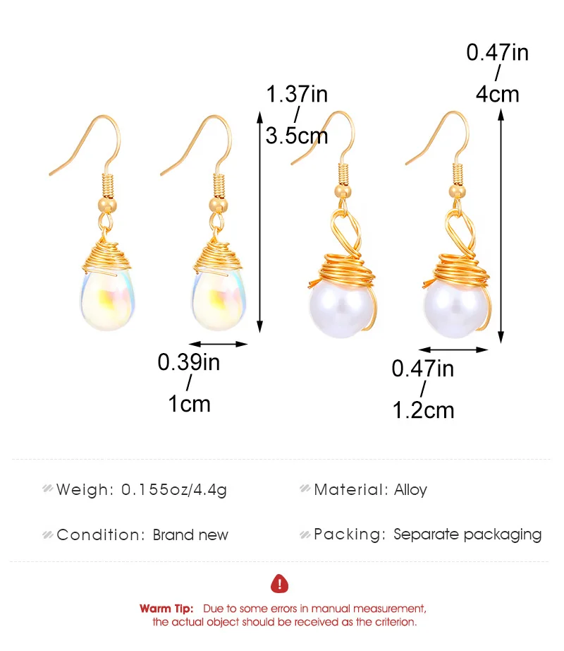 Drop Imitation Turquoise Pearl Gold-Plated Earrings