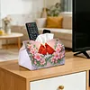 (24cm)Diamond Art Tissue Box DIY PU Napkin Cover for Home(Cardinal and flowers)