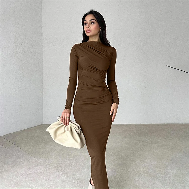 Slim Fit Long Sleeve Sheath Maxi Dress