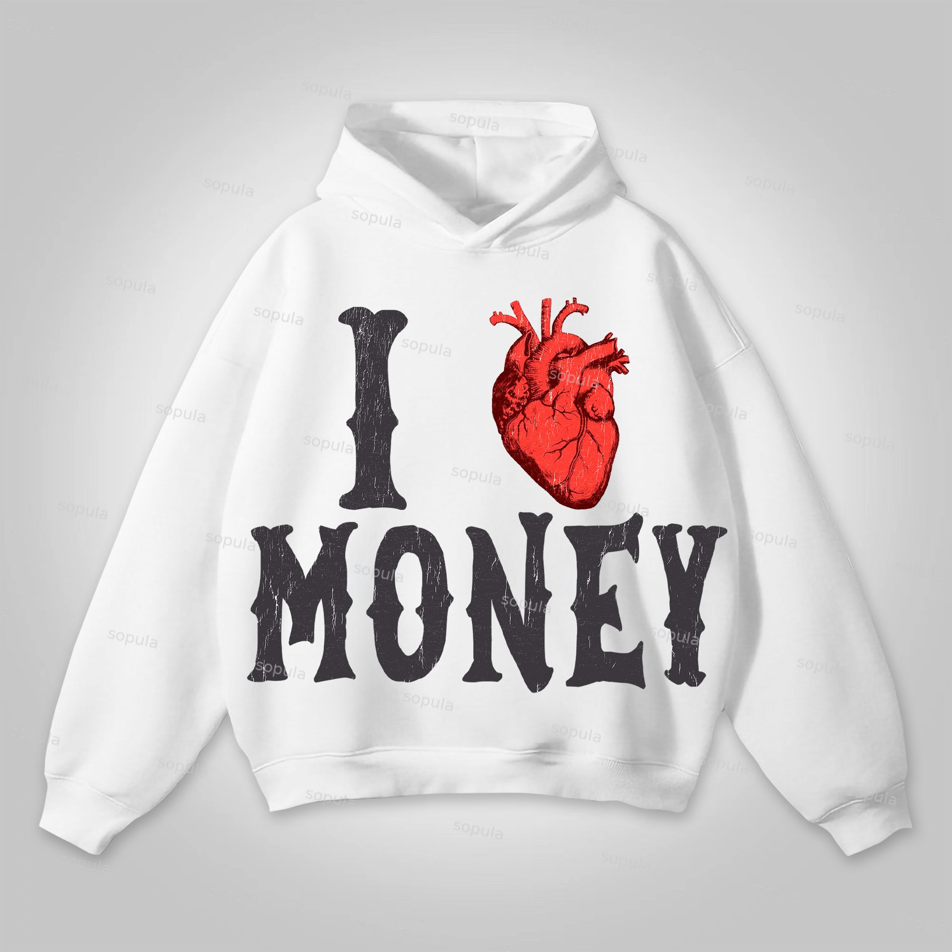 Sopula I Love Money Vintage Graphics Pocketless Hoodie