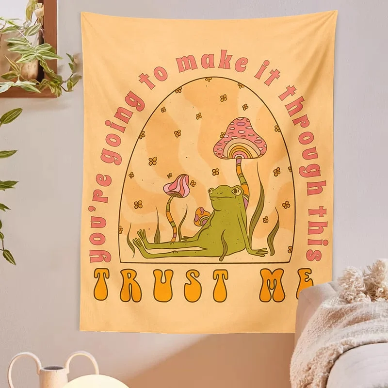 Mushroom Frog Tapestry Wall Hanging Retro trust me Bohemian Decoration Home Decoration Hippie Mattress Girls Dorm Room Decor