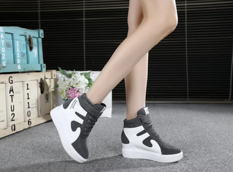 NEW Thick Platform Sneakers Casual Lace-Up Wedges High Heel Womens Sport Shoes Outdoor Black Red Platform Vulcanize Shoes Women