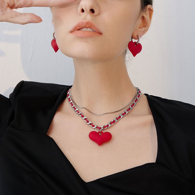 Multi-layered Design Chain Love Necklace Earrings Set