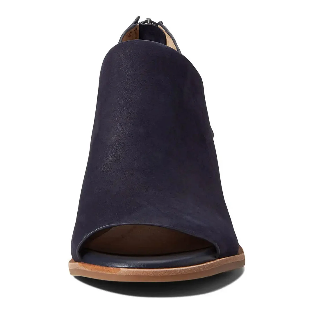 Navy Peep Toe Block Heel Cut-Out Booties for Women with Back Zipper