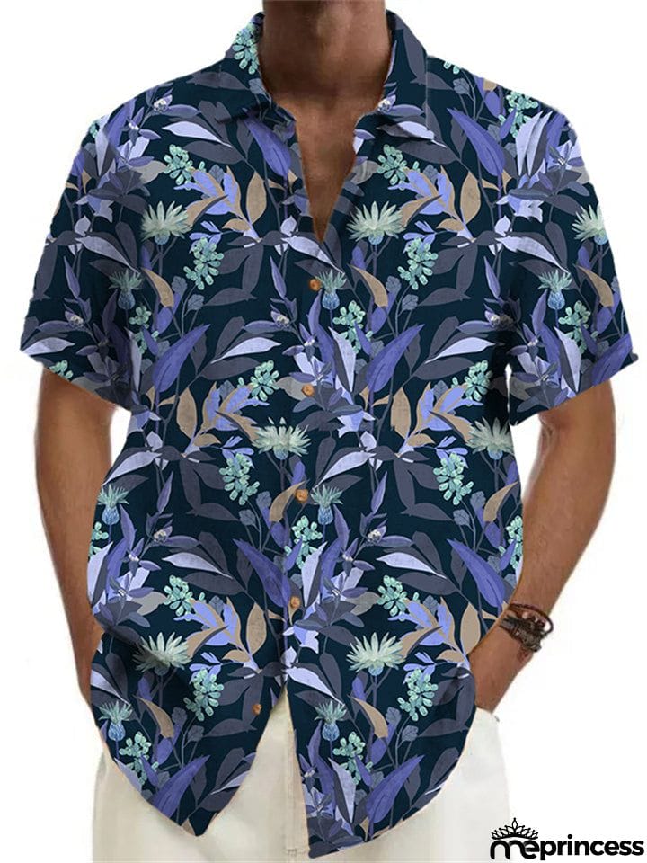 Men's Sun Beach Wear Lapel Short Sleeve Printed Hawaiian Shirt