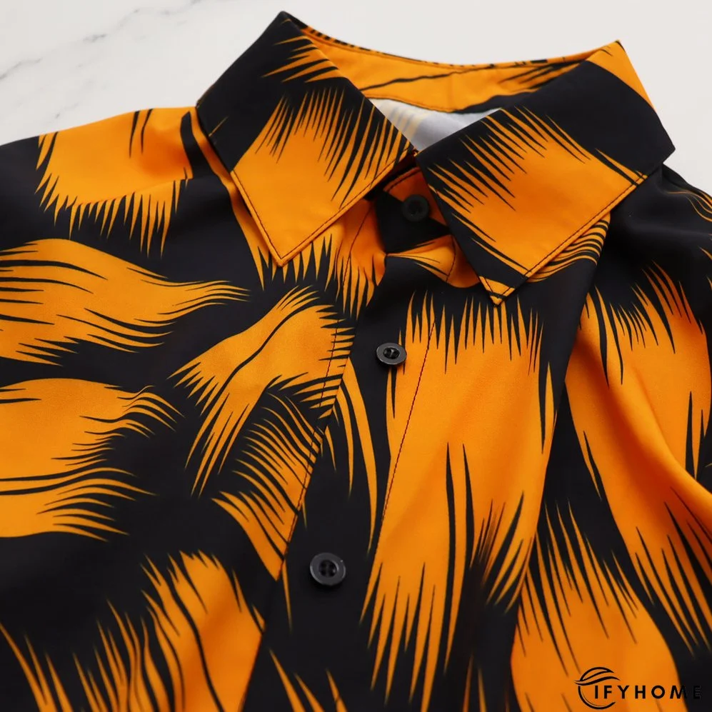 Printed Puff Sleeve Shirt Short Skirt Plus Size Two-Piece Set | IFYHOME