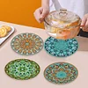 4PCS Wooden Diamond Painted Placemats Tableware Mat with Holder (Datura)