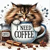 Coffee Cat-Partial 11CT Stamped Cross Stitch Bead Embroidery 36*36cm/14.17*14.17in tapestrymarket