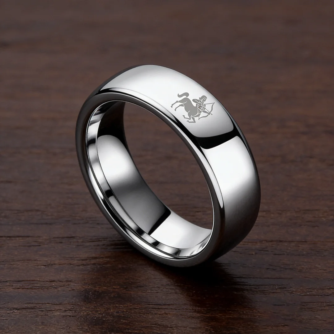Men Women Sagittarius Tungsten Carbide Rings Prints Laser Design Domed Top Sliver Tungsten Wedding Bands 4MM 6MM 8MM Width