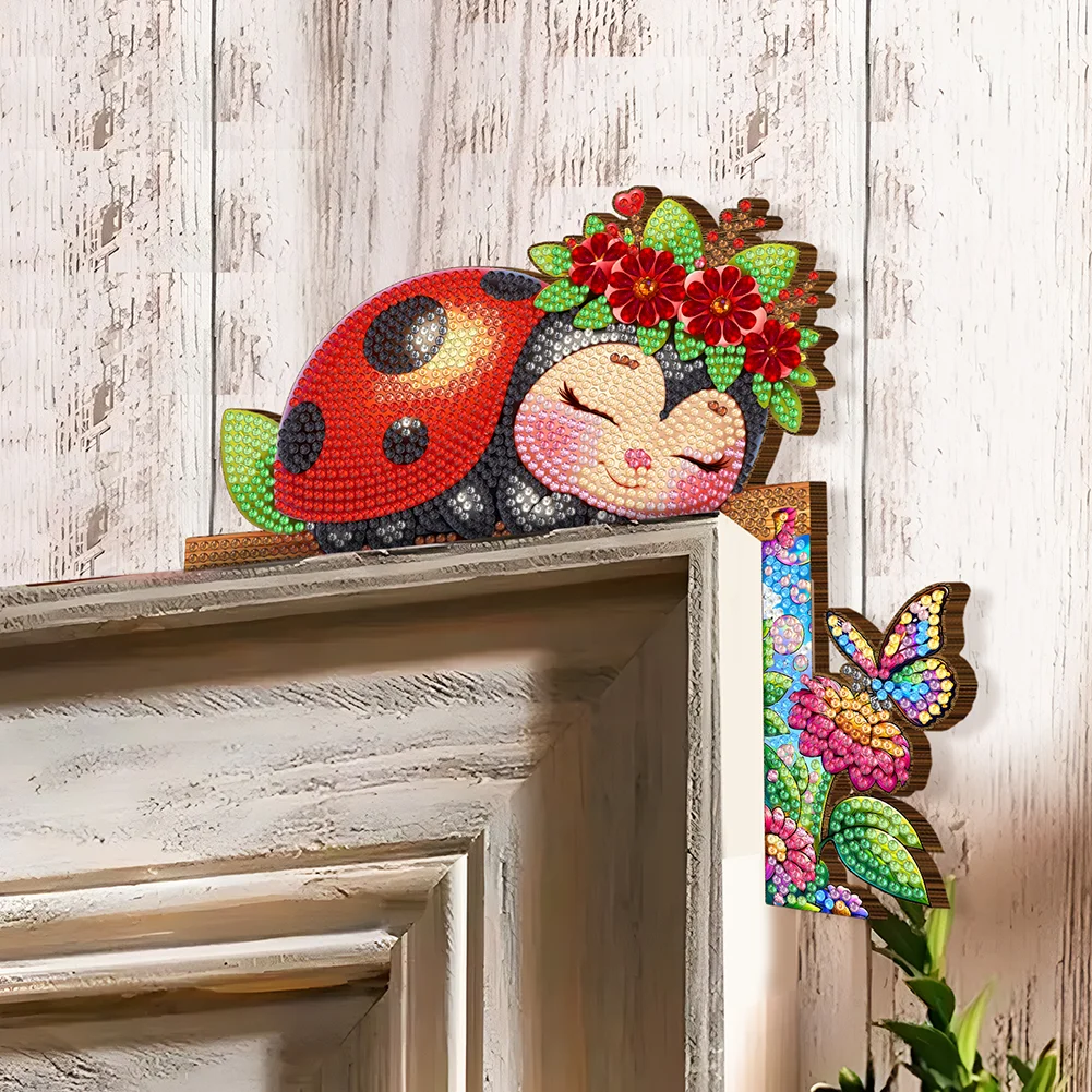 2Pcs Bee Ladybug Diamond Painting Door Corner Sign 5D DIY Wooden Door Topper
