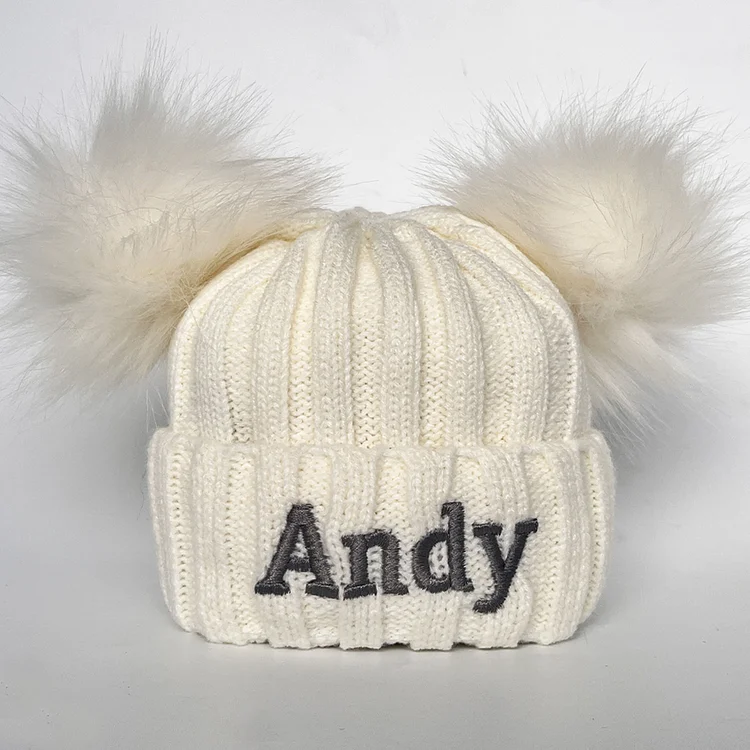 Personalized Embroidery Kid Pom Pom Hat and Scarf 