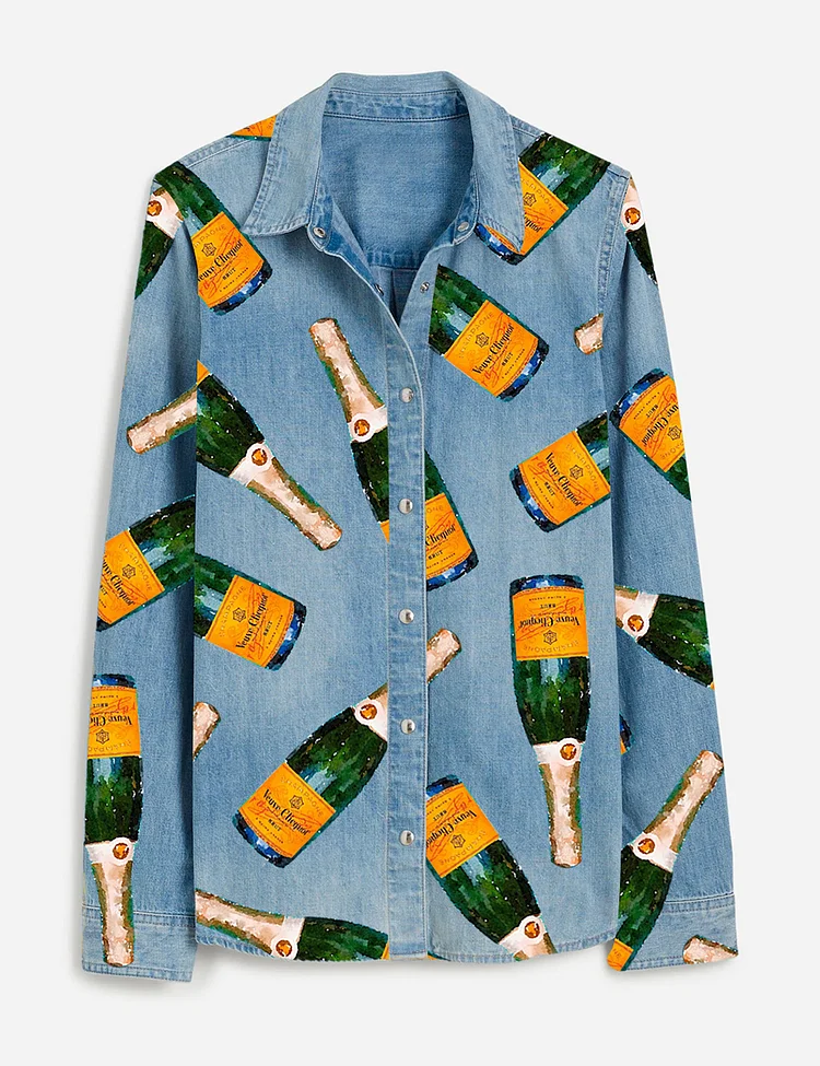 Champagne Veuve Printed Denim Shirt