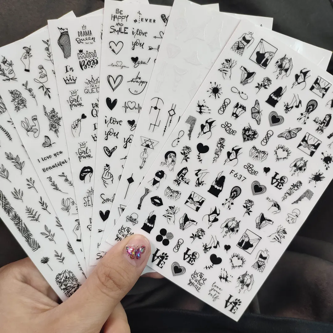 3D Nail Sticker Girls Leaves Letter Design Nail Art Decorations Cool  Slider Manicure Accessories DIY Tips-Nail Inspo
