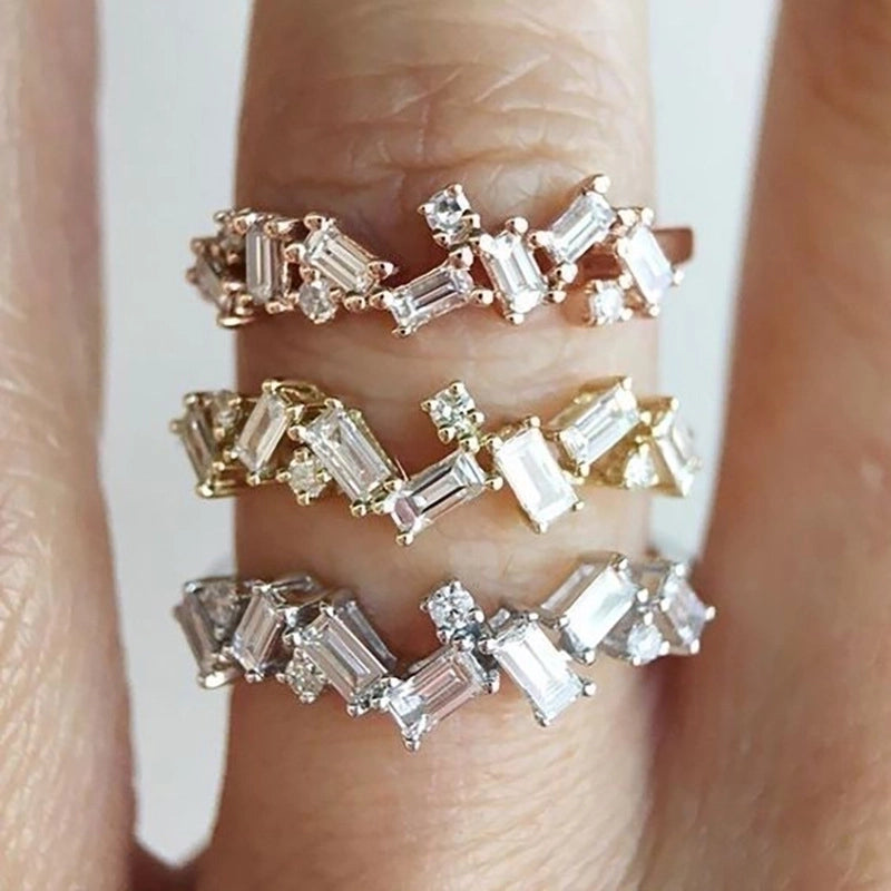 Minimalist Square Copper Inlay Zircon Rings