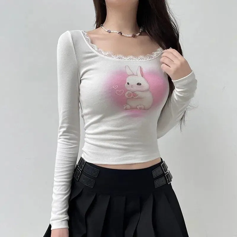 Brownm Cute Rabbit Crop Top