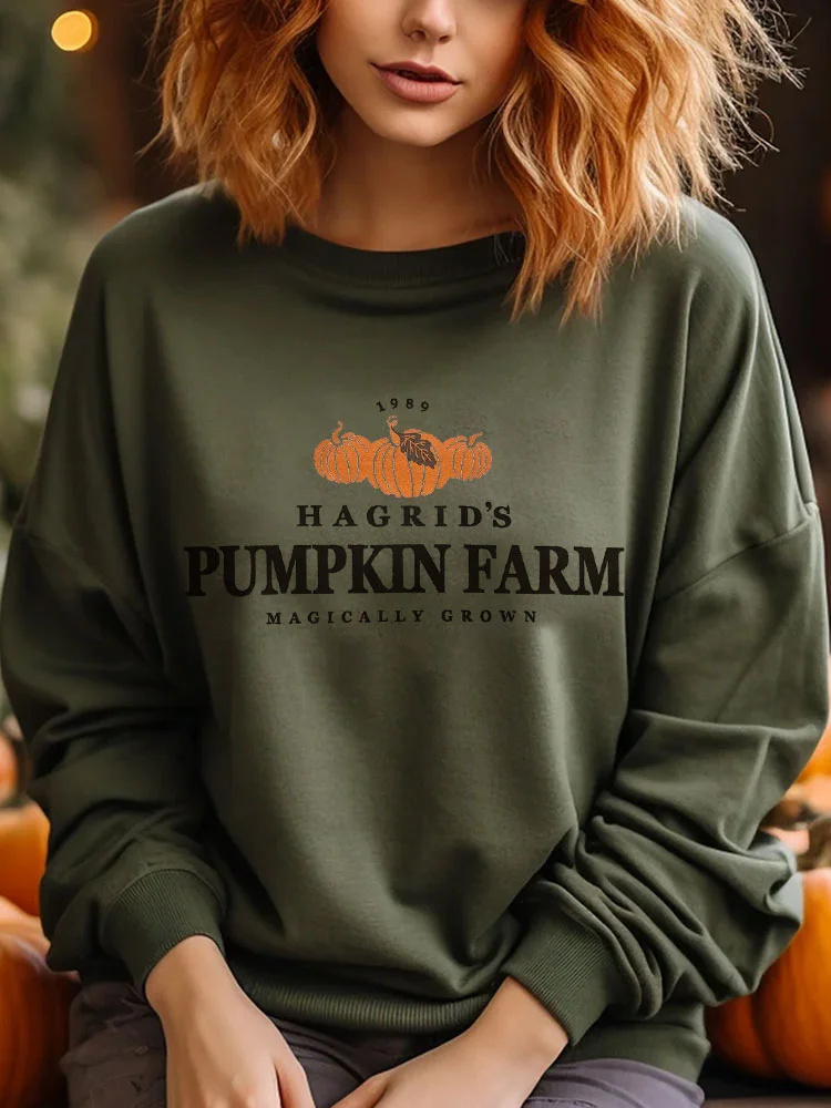 Women's Halloween Hagrid's Pumpkin Farm Print Sweatshirt