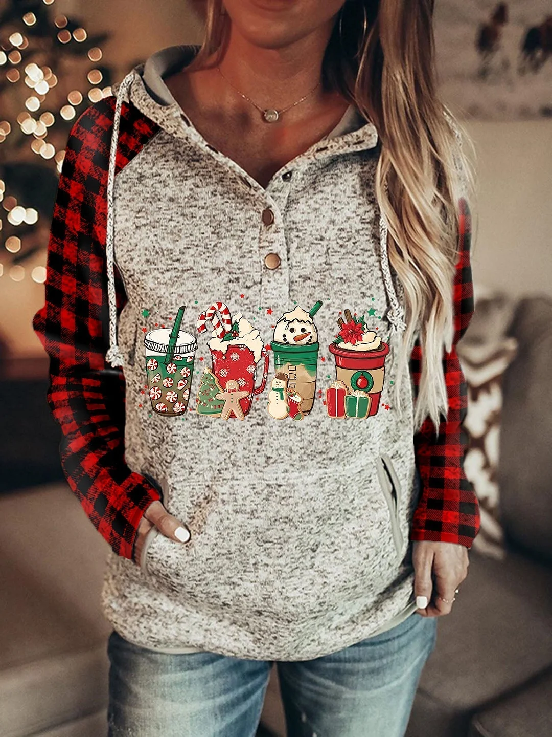 Merry Christmas Coffee Snowman Print Sweatshirt
