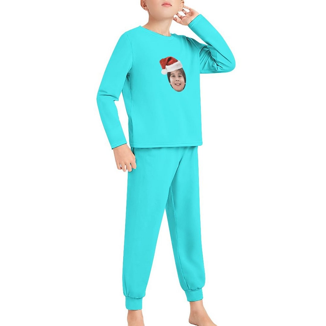 Custom Photo Santa Hat Pajama Set for Boys