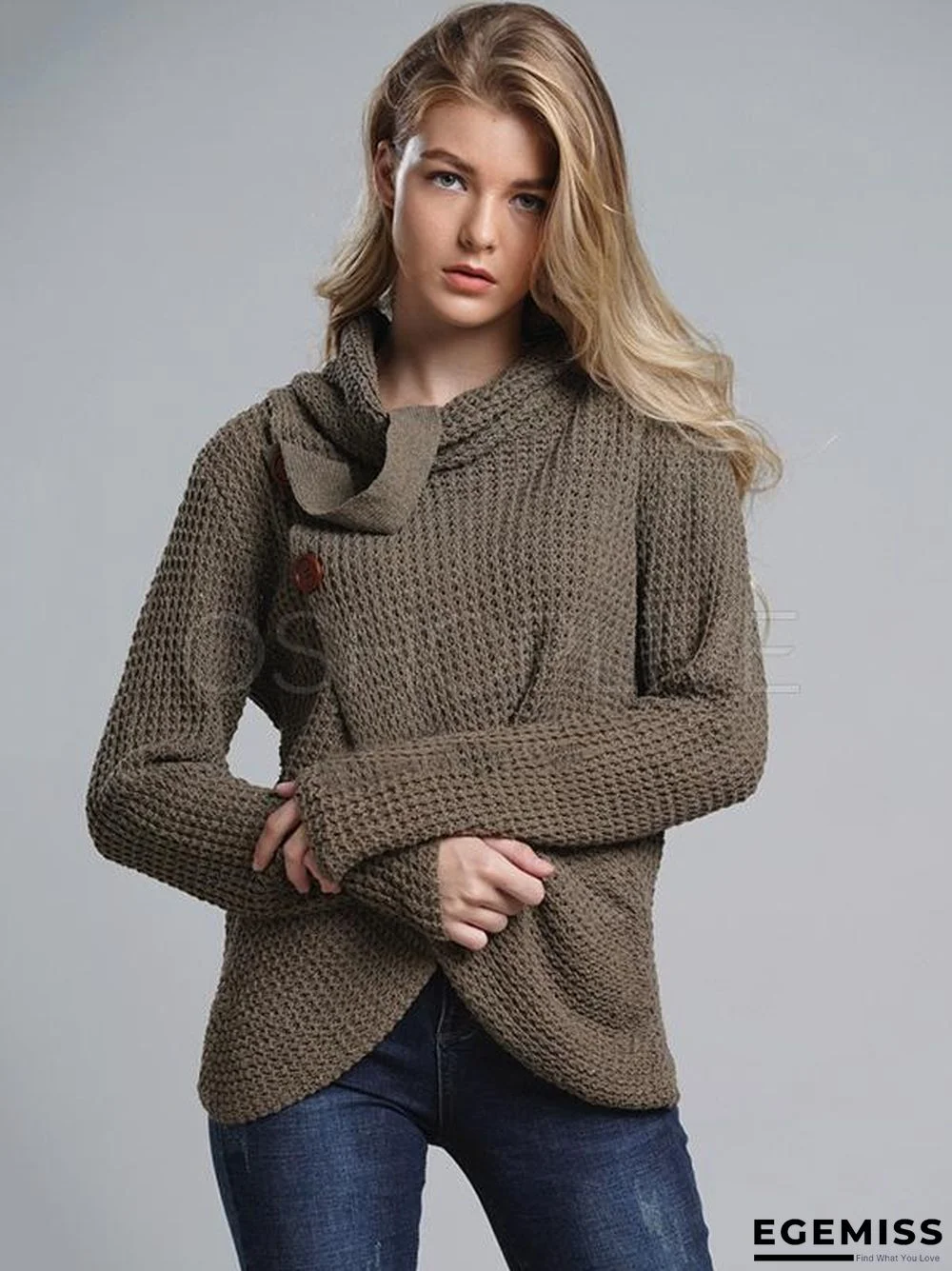 Loose Solid High-neck Knitting Sweater | EGEMISS
