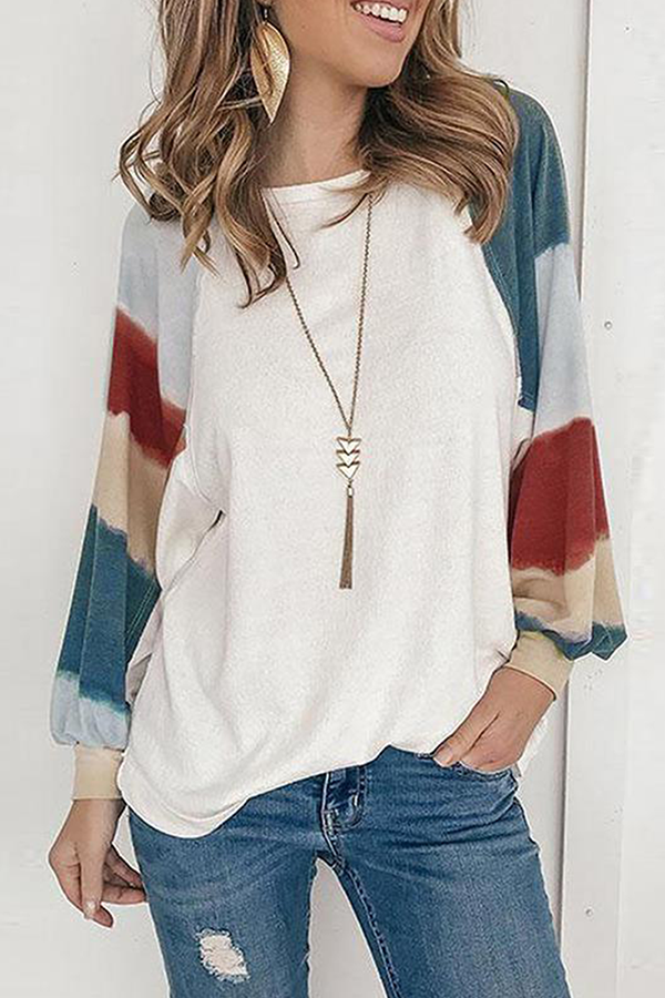 Casual Striped Split Joint Contrast O Neck Tops(5 colors)