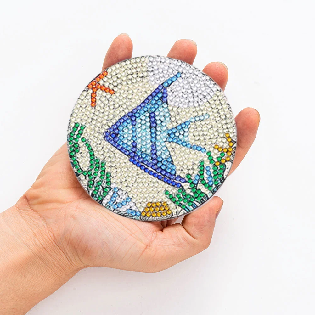 8pcs/set Sea Creatures DIY Diamond Painting Coaster Round Cup Cushion Home Decor