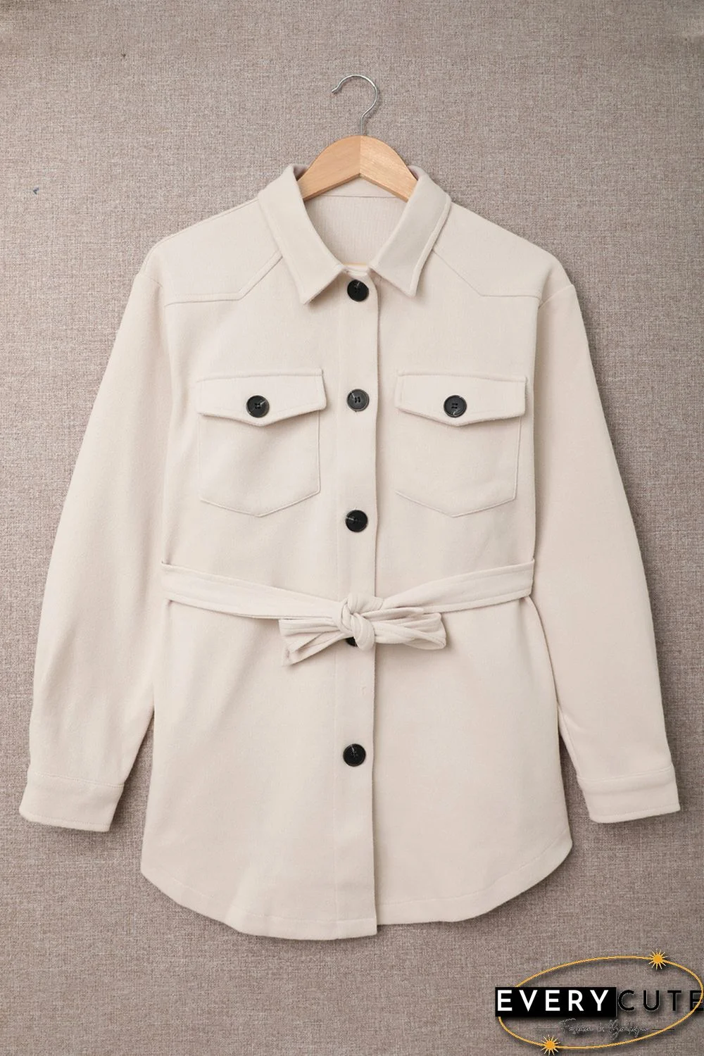 Khaki Lapel Button-Down Coat with Chest Pockets