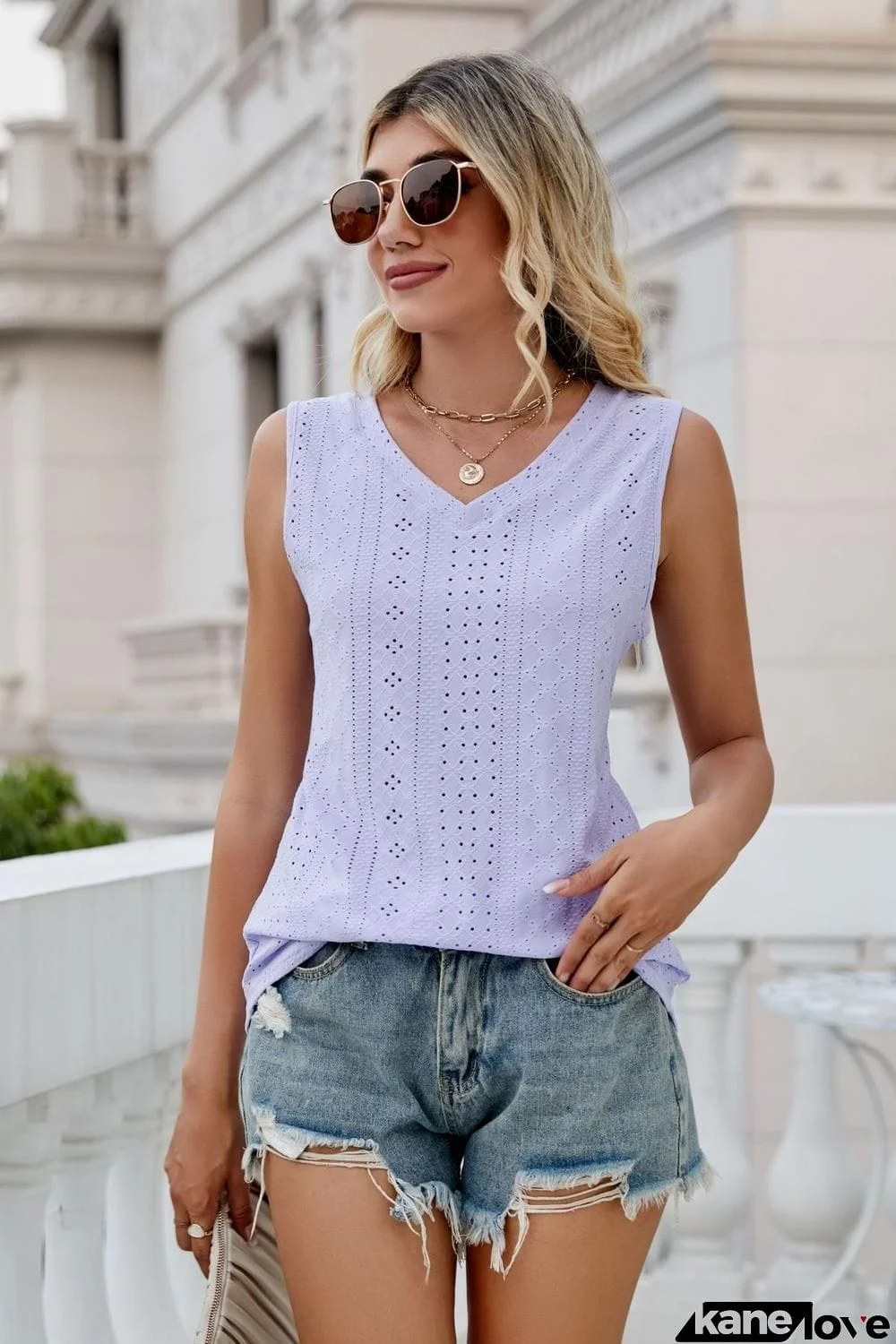 Eyelet V-Neck Tank