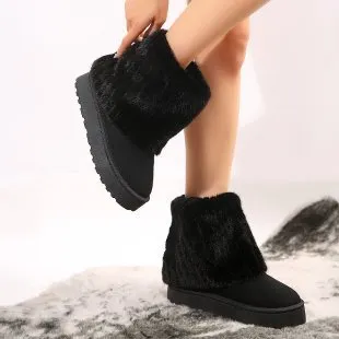 Breakj Breakj Thick-Bottomed Round Head Rolls Hairy Short-Snow Boots Women's Pine Cake Bottom Warm Thick Cotton Shoes