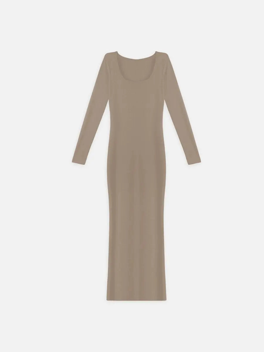 U Neck Long Sleeve Slim Fit Maxi Dress