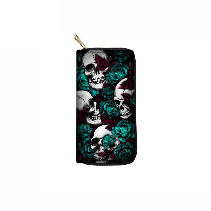 Unisex Printing Skull Pu Leather Zipper Wallets