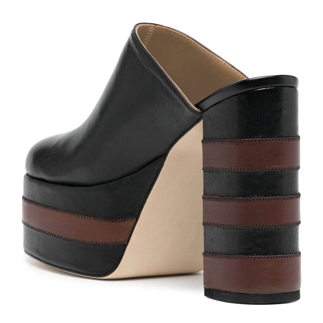 Casual Black Round Toe Platform High Heel Womens Mules Shoes