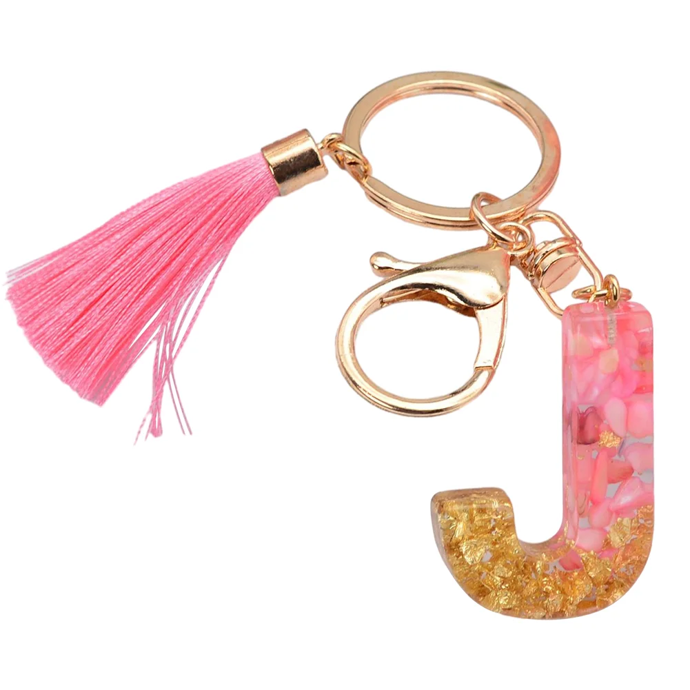 Resin Initial Key Ring with Tassel Alphabet Keyring for Car Keys Wallet Handbags