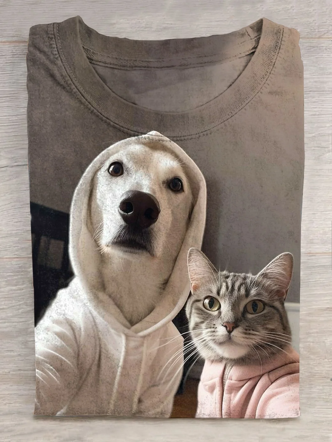 Funny Cat Dog Art Print Short Sleeve Casual T-shirt Eagerlys