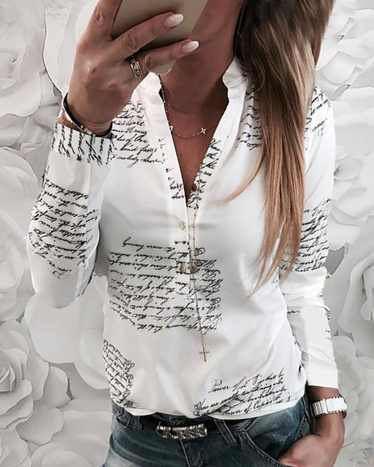 Letter Print Button Design Casual Shirt