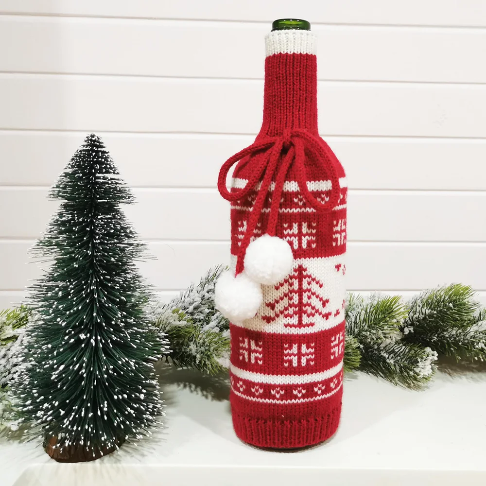 Christmas creative snowflake knitted wine bottle set decoration