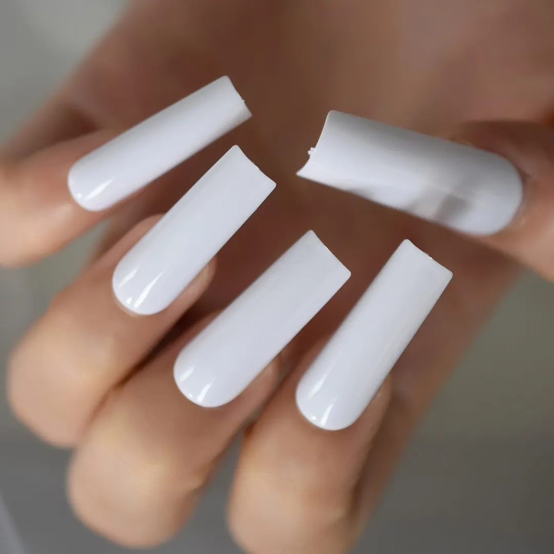 24pcs White Extra Long Curved Square Nails Press On Salon Acrylic Nail Art Tips DIY Nail Home Salon Manicure Faux Ongles-Nail Inspo