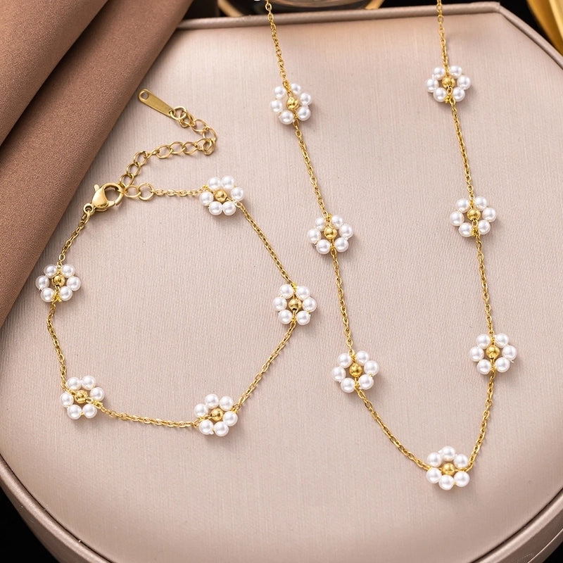Casual Minimalist Flower 304 Stainless Steel Plastic 18K Gold Plated Plating Bracelets Necklace