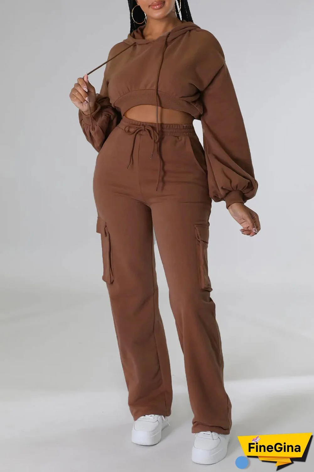 White Casual Solid Patchwork Hooded Collar Long Sleeve Two Pieces