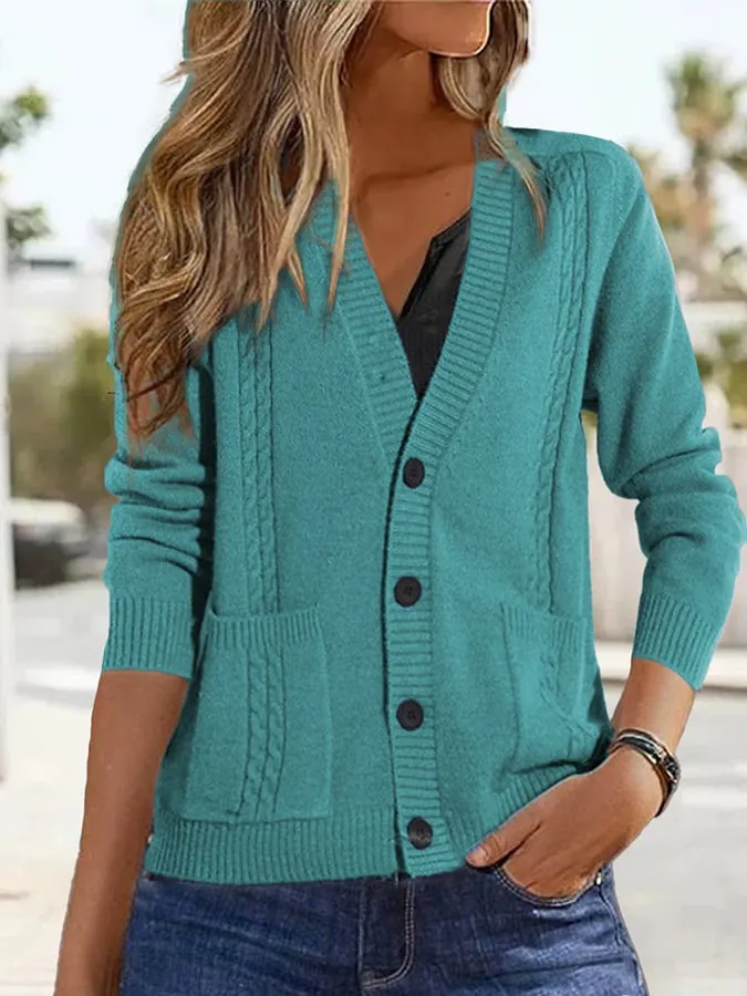 Women Fashion Cable Knit Button Front Sweater Coat