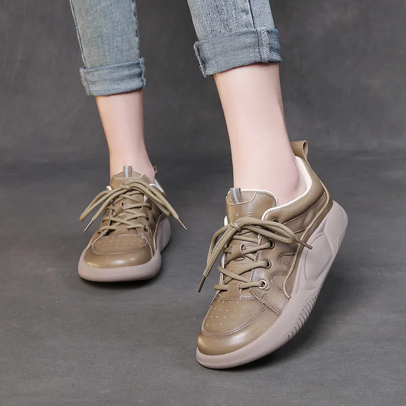 Yyvonne Layer Of Cowhers Casual Lace Handmade Women's Shoes Early Spring New Leather Flat-Solt Sports Wind Soft Sole Single Shoe Doll