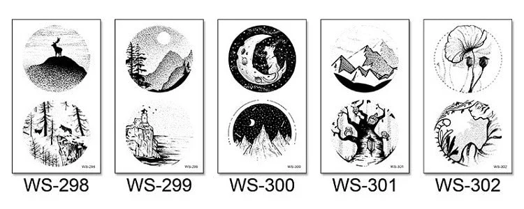 5Pcs/Set Temporary Tattoo Stickers Black Mountain Forest Pattern Waterproof Disposable Body Art Makeup tatouage temporaire