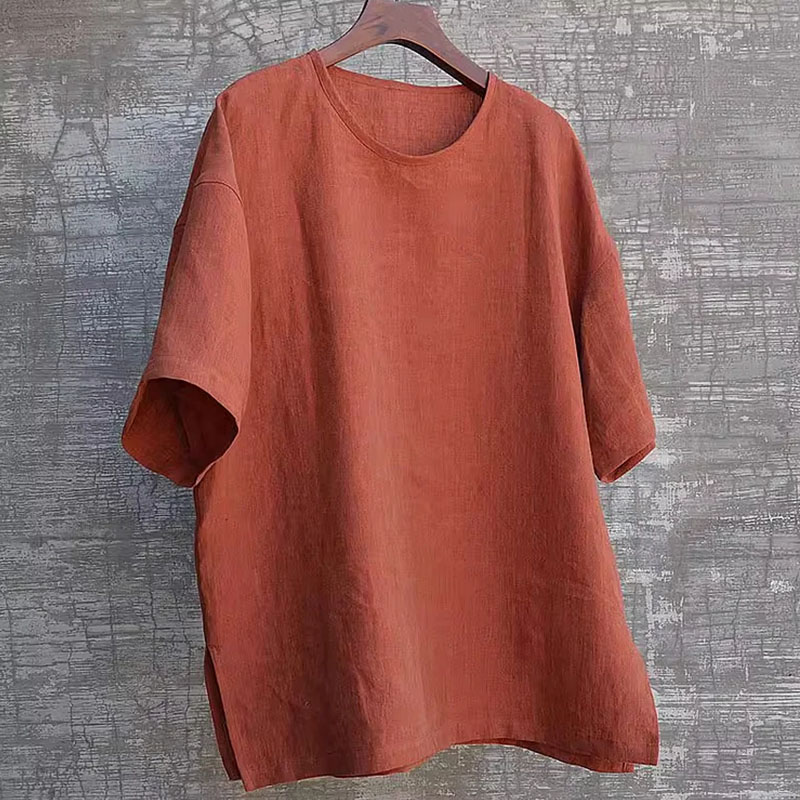Men's Solid Color Linen Loose-Fit Short Sleeve T-Shirt