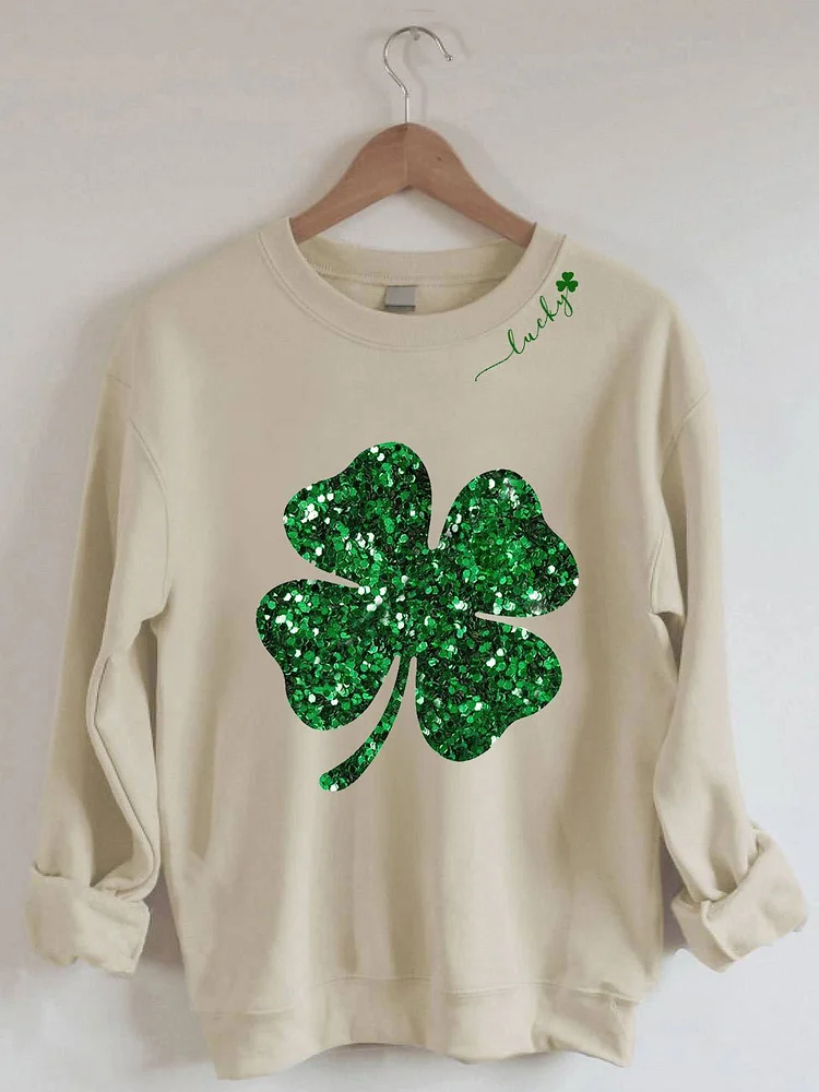 Women's St. Patrick's Lucky Shamrock Print Sweatshirt socialshop