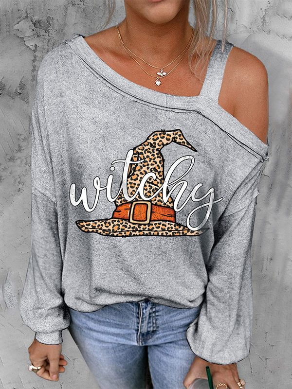 Leopard Witchy Hat Print Halloween Blouse