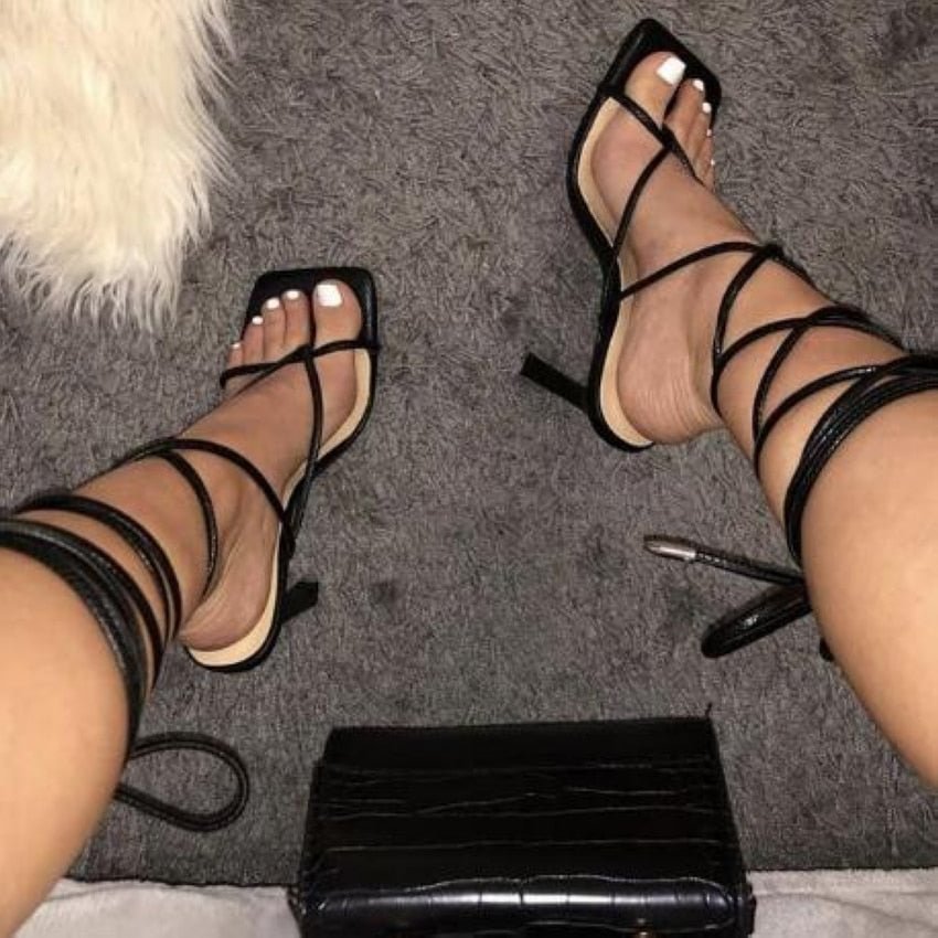 2022 Summer White Black Women Sandals Fashion Cross-Tied High Heels Shoes Sexy Lace Up Party Pumps shoes Woman Size 35-42