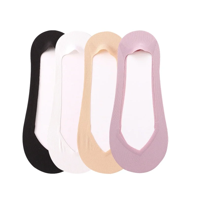 4 Pairs Fashion Women Summer Silicone Antiskid Ice Silk Boat Socks Invisible Low Cut Shallow Mouth Girls Breathable Sock