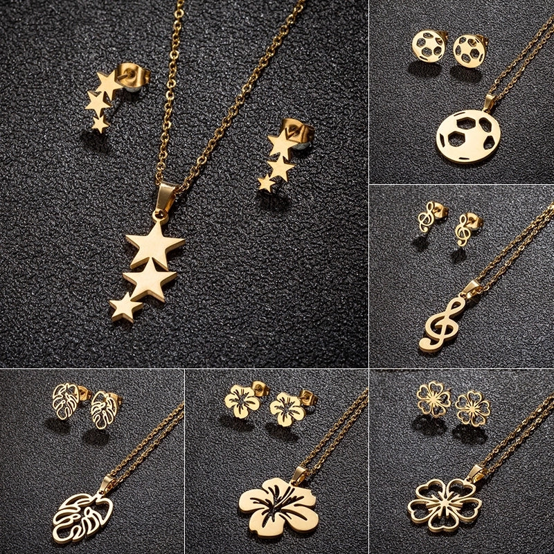 Minimalist Commute Star Flower Notes 201 Stainless Steel 18K Gold Plated Stainless Steel Jewelry Sets