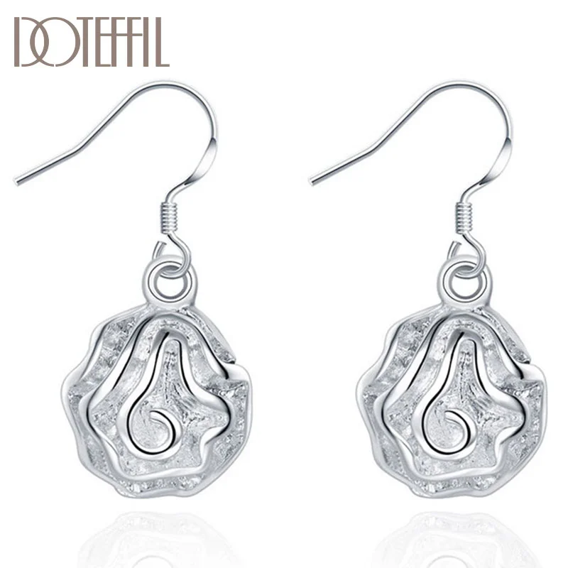 DOTEFFIL 925 Sterling Silver Flower Shape Earrings Charm Women Jewelry 